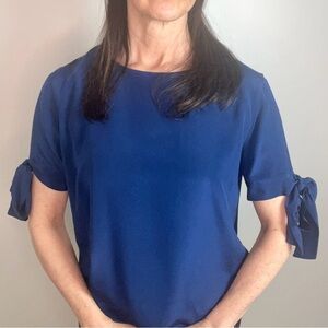 Amanda Uprichard Blue Silk Tie Sleeve Blouse